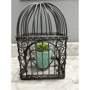 Vintage Wrought Iron Decorative Birdcage – Antique Bronze Finish – 10” High